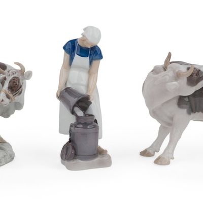 Sale Photo Thumbnail #91: Three Bing & Grondahl Cow and Milkmaid Figurines