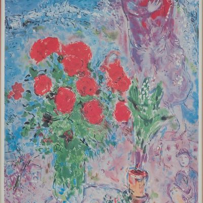 Sale Photo Thumbnail #244: Marc Chagall, French/Russian 1887-1985, Red Bouquet with Lovers, Print