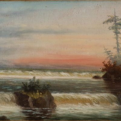 Sale Photo Thumbnail #177: William Merritt Post, 1856-1935, Waterfall, Oil on Board