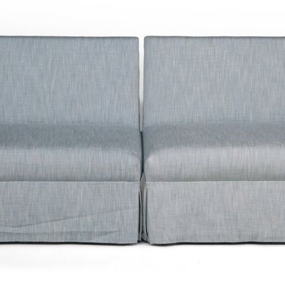 Sale Photo Thumbnail #53: Pair of Contemporary Blue-Upholstered Armless Loveseats