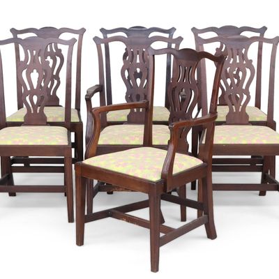 Sale Photo Thumbnail #297: Seven Chippendale Style Mahogany Dining Chairs