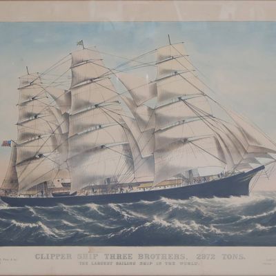Sale Photo Thumbnail #234: Currier & Ives, Clipper Ship Three Brothers, Colored Print