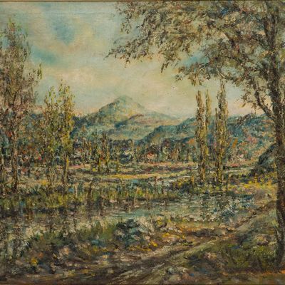 Sale Photo Thumbnail #149: Eugenio Rivolta, Impressionistic Landscape, Oil on Canvas