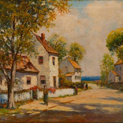 Sale Photo Thumbnail #173: Frances H McKay, 1880-1984, Seaside Village Scene, Oil on Canvas