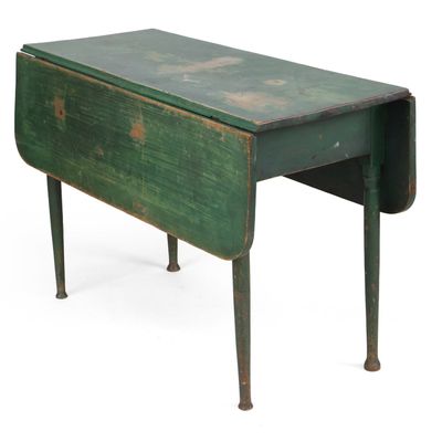 Sale Photo Thumbnail #269: Federal Green Painted Birch and Maple Drop Leaf Table