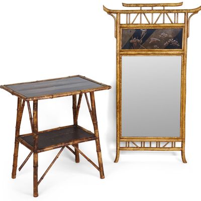 Sale Photo Thumbnail #56: Bamboo and Lacquer Mirror and Table