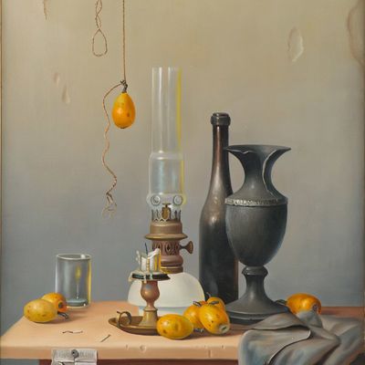 Sale Photo Thumbnail #117: Proferio Grossi, Italian 1923-2000, Still Life with Loquat, Oil on Canvas
