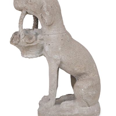 Sale Photo Thumbnail #321: Cast Stone Dog with Flower Basket