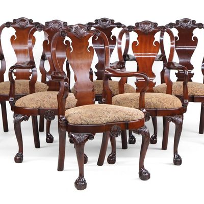 Sale Photo Thumbnail #305: Set of Six Kindel Queen Anne Style Mahogany Armchairs