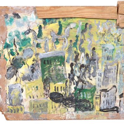 Sale Photo Thumbnail #188: Purvis Young, American 1943-2010, Untitled, Oil on Masonite and Wood