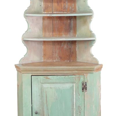 Sale Photo Thumbnail #265: American Green Painted Pine Corner Cupboard