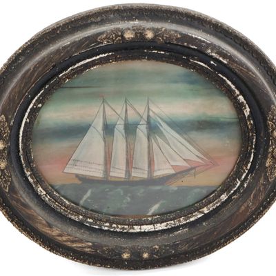 Sale Photo Thumbnail #223: Sailing Vessel at Sunset, Gouache on Board