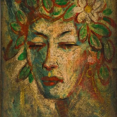 Sale Photo Thumbnail #166: George J Marinko, 1908-1989, Woman with Flower Crown, Oil on Board