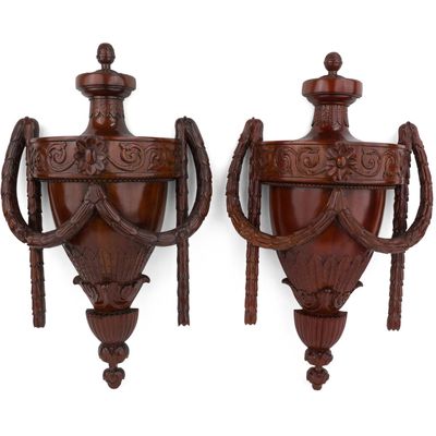 Sale Photo Thumbnail #108: Pair of Regency Style Carved Mahogany Urn-Form Wall Plaques