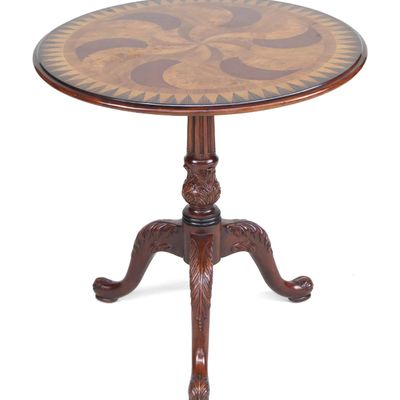 Sale Photo Thumbnail #309: Theodore Alexander Swirl-Top Inlaid Pedestal Table