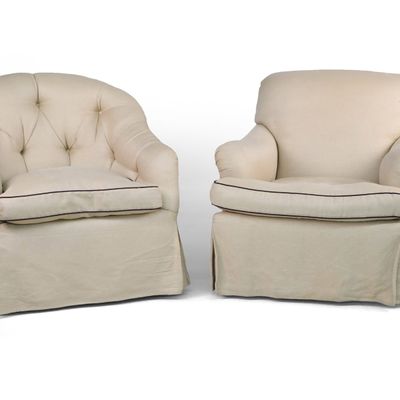 Sale Photo Thumbnail #49: Two Contemporary Beige Upholstered Club Chairs