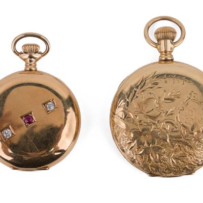 Sale Photo Thumbnail #29: Two Waltham 14K Gold Pocket watches