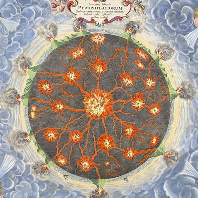 Kircher, pub. 1682 - Diagram of the Earth and the Volcanic Spots and Molten Core