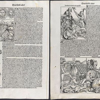 Schedel, pub. 1493 - 3 Pages of Towns and Relgious & Historic Figures