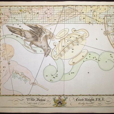Bevis, Rare - Constellation or Star Chart of Corvus (Crow) & Crater (Amphorae)