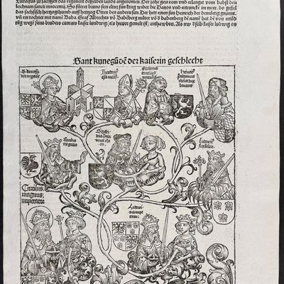 Schedel, pub. 1493 - Lineage of the Holy Empress Kunegunt (Saint Cunigunde) Wife of Emperor Henry II / Verso: Dancing Plague of Kolbigk,...