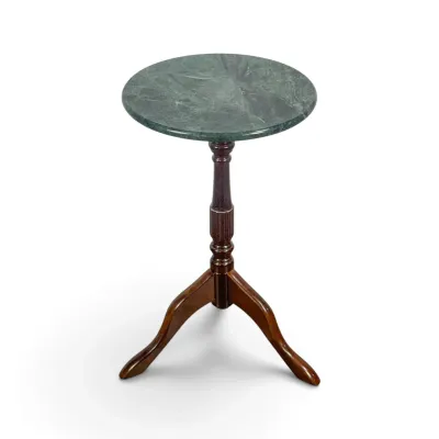 Sale Photo Thumbnail #78: Vintage mahogany tripod pedestal table featuring a round green marble top.
