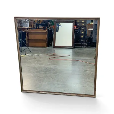 Sale Photo Thumbnail #175: Large square wall mirror featuring a simple, narrow wooden frame with a natural finish.