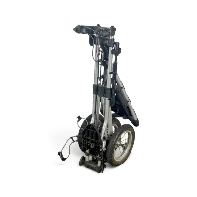 Sale Photo Thumbnail #217: Sun Mountain Speed Cart golf push cart, shown folded for storage and transport.
