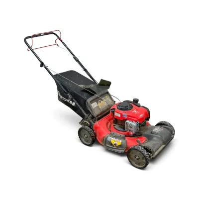 Sale Photo Thumbnail #236: Craftsman self-propelled front-wheel drive lawn mower with a red deck, Briggs & Stratton engine, and rear grass catcher bag.