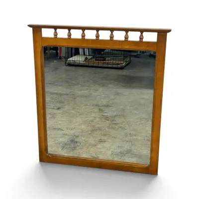 Sale Photo Thumbnail #116: Vintage maple dresser mirror featuring a top gallery with turned spindle details, circa 1960s.