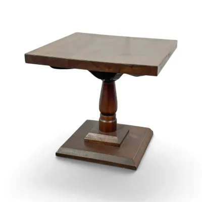 Sale Photo Thumbnail #47: Small dark-stained wood pedestal side table featuring a square top and base with a turned central column.