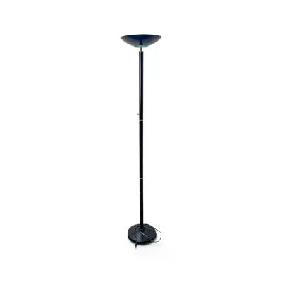 Sale Photo Thumbnail #154: Mid-century modern torchiere floor lamp featuring a black metal pole and base with a matching black bowl shade.