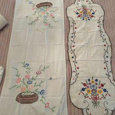 Embroidered linens and table runner 