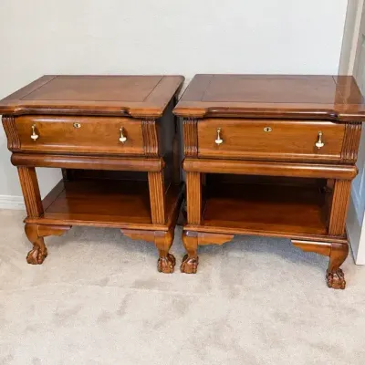 Pair of Rock City Furniture Co. Nightstands / End Tables with Claw Feet 28”x26”x18”