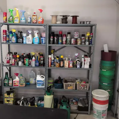 Garage & Household Chemicals, Motor Oil, Cleaners, Paint, Sprayers & More (Shelves NOT included)