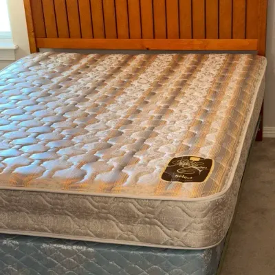 Queen Wood Bed Frame + Serta Mattress & Box Spring – Complete Set Headboard 63”W x 40”H, 