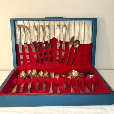 Vintage Reed & Barton Silverplate Flatware Set with Original Case & Serving Pieces