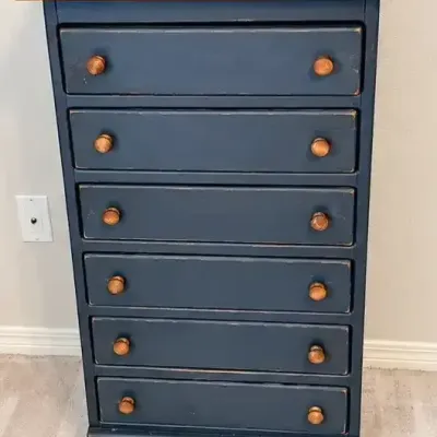 6-Drawer Tall Narrow Chest / Lingerie Chest with Wood Top