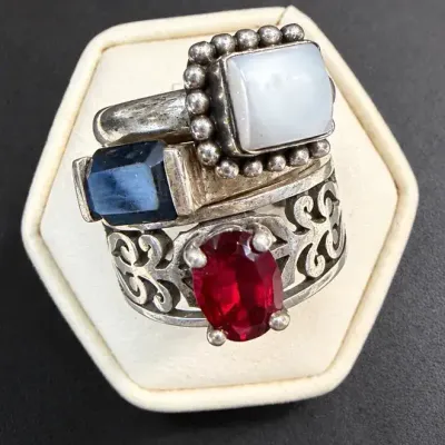 Sterling Silver 925 Ring Collection – Red, Black & Mother of Pearl Stones