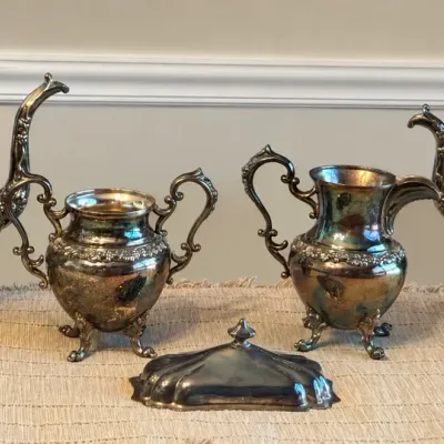 Vintage Silver on Copper Tea & Coffee Service Set – Ornate 5-Piece Set