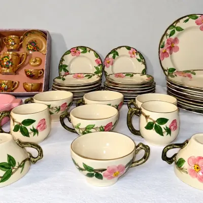 Vintage Hand-Painted Floral Dinnerware & Tea Set – Plates, Cups, Saucers, Serving Pieces