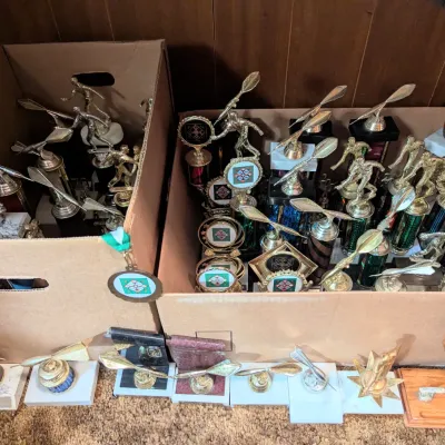 Sale Photo Thumbnail #85: Large trophy collection (bowling and dartball)