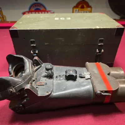Sale Photo Thumbnail #6: Vintage German military rangefinder binoculars with original olive drab wooden transport case, showing some wear consistent with age and use. Local pick-up only. Multiple images of this one item provided (only one available/we do not have multiples).