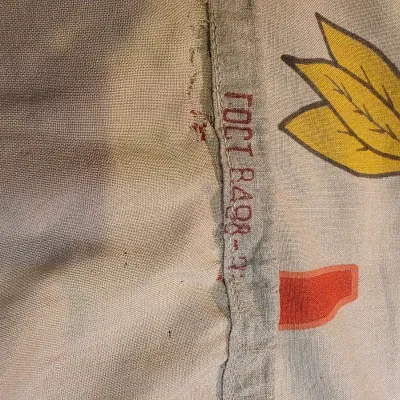 Sale Photo Thumbnail #31: Vintage Soviet-era textile featuring a printed yellow leaf design and a red GOST stamp on the fabric edge.