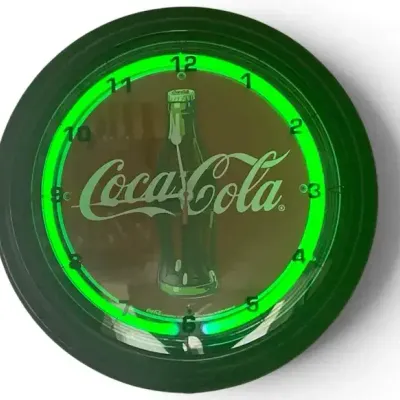 Sale Photo Thumbnail #21: Coca-Cola Vintage Neon Clock – 1999 Bottle Sign, 15½" Round Wall Clock