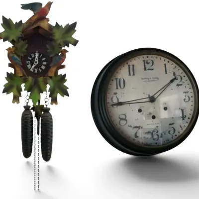 Sale Photo Thumbnail #26: Sterling & Noble Vintage Wall Clock & Carved Bird Cuckoo Clock – 2-Pc Lot