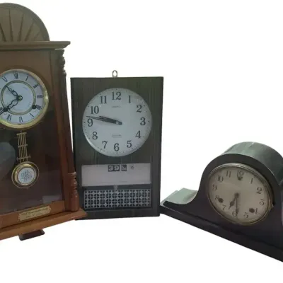 Sale Photo Thumbnail #23: Sessions Centennial Clock, Seiko Transistor Wall Clock & Mantel Clock – 3-Pc Lot