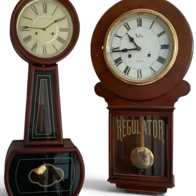 Sale Photo Thumbnail #16: Veritas 31 Day & Vintage Pendulum Wall Clocks – Wooden Regulator Style, 2-Pc Lot