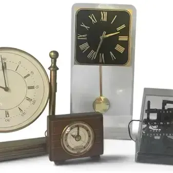 Sale Photo Thumbnail #22: Vintage Clock Collection – Hamilton, HPI Time Machine, Acrylic Pendulum & Brass, 5-Pc Lot