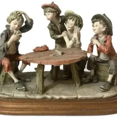 Sale Photo Thumbnail #31: Giuseppe Armani “The Four Cheats” Children Playing Cards Figurine